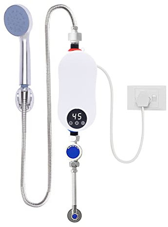 BAOCHADA Mini chauffe-eau instantané 500 W 230 V avec buse de douche, avec affichage de la température LED lisible, kit de douche pour salle de bain, cuisine