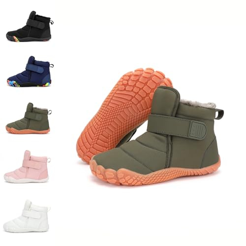 Dinint Unisex Bambini Barefoot Stivali Invernali Bambini Scarpe da Trekking Barefoot Minimaliste Ragazzi Ragazze Stivali da Neve Foderati Caldi Gr.25-36 EU