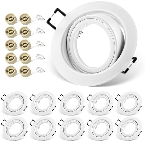 QOJUX Einbaustrahler GU10 Set, 10x Schwenkbar Einbaurahmen 68mm mit GU10 Fassung, LED Spots 230V Rund Flach Deckenspots, Einbauspots Einbauleuchten Rahmen Matt Weiß für LED oder Halogen Lampe