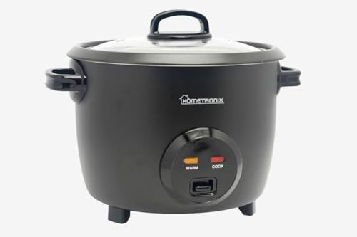 HomeTronix 2.8L Rice Cooker with Thermostat – Matte Black, Non-Stick Inner Pot, Keep Warm Function, Glass Lid, Measuring Cup – Perfect for Fluffy Rice, Vegetables & One-Pot Meals