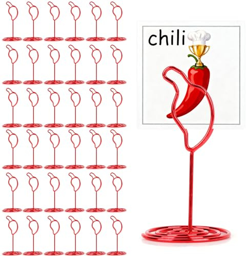 36pcs Chili Cookoff Place Cards Holder, Metal Table Number Holder Photo Card Stand Metal Menu Display Stand Chili Cook Off Decorations for Mexican Parties Competitions Events
