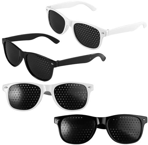 4 Pezzi Occhiali Stenopeici, Occhiali a Griglia a Foro Stenopeico, Pinhole Glasses, Occhialil Stenopeic Con Piccoli Fori, per Leggere, Scrivere e Smartphone (Nero, Bianco)