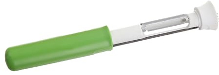 Yctze Seminatrice Pelafrutta Multifunzione 2 in 1 - Utensile da Portatile in Acciaio Inossidabile per Sbucciare e Denocciolare, Frutta e Verdura, Sicuro e Design per Casa e Viaggio (Bianco e verde)