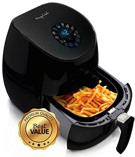 MegaChef Freidora de aire y multicocina de 3.5 cuartos con 7 ajustes preprogramados en negro elegante