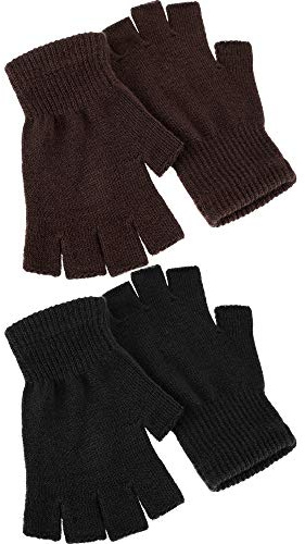 SATINIOR 2 Pair Winter Fingerless Gloves, Unisex Stretchy Knit Typing