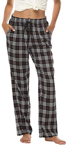 AIRIKE Damen Pyjamahose Warm Lang Baumwolle Weich Schlafanzughose Kariert Winter Nachtwäsche Freizeithose No.3755 L