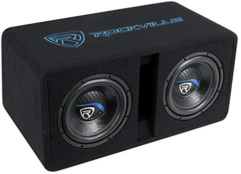 Rockville DV10K52 Dual 10 K5 2400w Car Subwoofers, Pre-Loaded Vented Sub Enclosure Box, 2 Ohm, 3/4 MDF, Cast Iron Basket, for Powerful Car Audio Bass