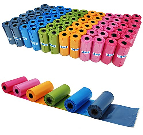 BPS, 1080 sacchetti per feci, escrementi di cani, per animali domestici, confezione da 72 rotoli multicolore, BPS-5382