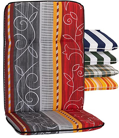 Beo Hochlehner Auflagen Waschbar Bali | Made in EU nach Öko-Tex Standard | Atmungsaktive Gartenstuhlauflagen Hochlehner mit Halteband | UV-beständige Auflagen Hochlehner mit Ornamenten in Rot Grau