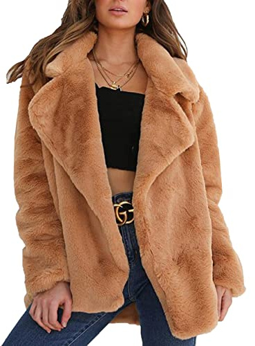 WHZXYDN - Chaqueta De Piel Sintética De Piel De Conejo, Chaqueta Cálida, Manga Larga, Color Brown, Talla L, Para Mujeres, Estilo Casual Con Detalles Formales, Silueta Overcoat