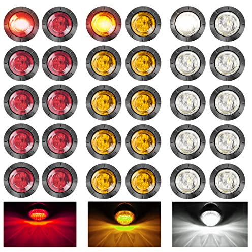 LeKaufen 30 Stück 1,9cm Auto Runde LED Seitenleuchten 1,9cm Seitenmarkierungsleuchte Universal Warnlicht Kontrollleuchte Begrenzungsleuchten Positionsleuchten Wohnwagen(10 gelb + 10 rot + 10 weiß)