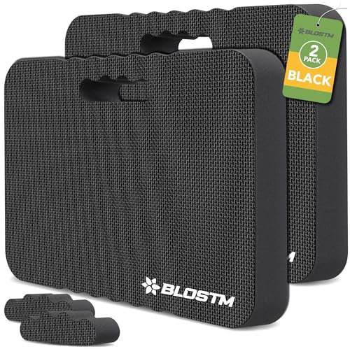 BLOSTM Lot de 2 Tapis de Genoux Épais pour le Jardinage - Grands Coussins de Genoux en Mousse Noire - Résistante à l'Eau avec 2 Textures pour le Travail, le Yoga, Le Bain de Bébé