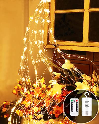 Joysing 1M 100 LED Luci di Natale a Batteria con Telecomando, Timer, 8 Modalità, Impermeabile IP65, Luci Albero di Natale Cascata Luminosa per Natalizia Interno Esterno Decorazione