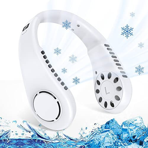 Bladeless Neck Fan With 3+2 Speeds and 3000mAh Rechargeable Battery - Portable USB Neckband for Men Women, Hanging Wearable Design for Home/Office/Sport/Outdoor (White Plus)