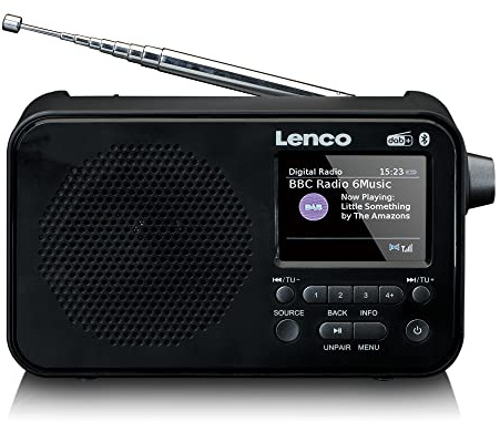 Lenco PDR-036 Radio portátil Dab+ - Bluetooth 5.0 - PLL FM Radio - 4 Botones de Memoria - Pantalla a Color de 2,4 - Batería integrada - Reloj - Temporizador de suspensión - Negro