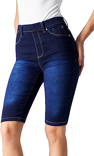 CityComfort Shorts for Women Denim Knee Length Skinny Jeggings Stretchy High Waist Teenagers Summer Holiday Casual (Dark Blue, 14)
