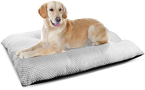 ASIJIA Large Washable Dog Bed Mat, 90x70x8CM Dog Crate Mattress with Anti-Slip Bottom, Warm Fluffy Anti Anxiety Bed Cushion for Medium and Large Pets, Grey