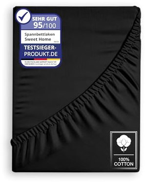 Sweet home WORLD Spannbettlaken Jersey 140x200cm -%100 Baumwolle, Bettlaken Jersey, Boxspringbetten und alle Betten bis 25 cm. Schwarz