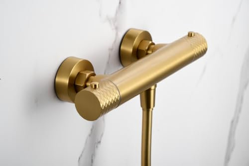 MICE - Grifería termostática para ducha con mango y flexo hecha de latón - Griferia Mezclador Termostatico de Ducha con control temperatura Oro Cepillado BTG053-5OC
