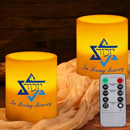 Aulaygo 2PCS Yahrzeit Memorial Flameless Candles with Timer Remote Control for Loss of Loved One Sympathy Yizkor LED Candles for Funeral Light Decorations Cardinal Gifts