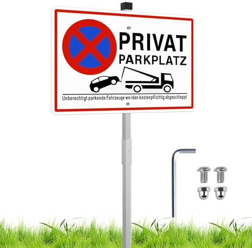 Privatparkplatz Schild,Schild Privatparkplatz mit 70CM Pfosten,Alu 30 x 20 cm,Parkplatz Schilder Privatgrundstück,Fahrzeuge Werden Kostenpflichtig Abgeschleppt (70 cm Pfosten)