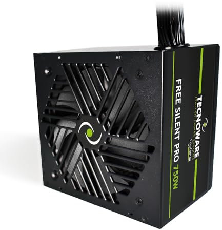 Tecnoware Netzteil Free Silent PRO 750 für erweiterte PCs mit NVIDIA GeForce GTX - RTX Grafikkarte, leiser Lüfter, PCI-E Anschlüsse, CPU 4+4, SATA, Molex