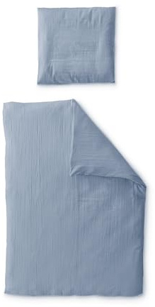 Ehrenkind® Bettwäsche-Set Musselin | 100% Bio-Baumwolle | Standard 100 by Oeko-TEX | 200x135cm + 80x80cm Jeansblau | Bettwäsche 135x200