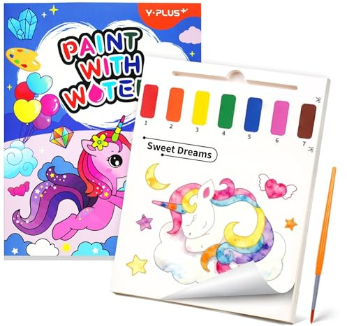 YPLUS Livre de Coloriage à l'Eau pour Enfants 1-3 Ans, Thème Licorne | Livre Magique Sans Désordre avec Pinceau, Activité de Voyage et Cadeau Artisanat pour Tout-Petits, Papier Aquarelle Enfant