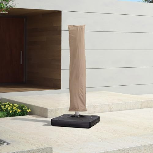 PURPLE LEAF Ampelschirm Schutzhülle 255 x 61 cm, Abdeckung für Sonnenschirm Wasserabweisend mit Reißverschluss und Stab, Beige