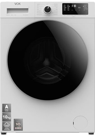 VOK - Lavadora de Carga Frontal EVW-10BAWB13-10Kg - 1400 RPM - Motor Inverter - Eficiencia Energética A - Función Vapor - 15 Programas de Lavado - Control Electrónico con Pantalla LED - Blanco