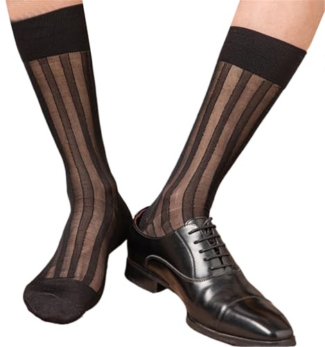 Fitooles Mens Casual Business Dress Socks Middle Calf Wide Sheer Nylon Stockings Formal Suit See Through Silk