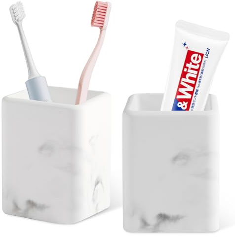 Tahbarshi 2 Pack Toothbrush Holder, Fast Drying Toothbrush Holders for Bathroom, Diatomite Toothbrush Cup Electric Toothbrush and Toothbrush Holders for Bathroom Countertop(White Marble)