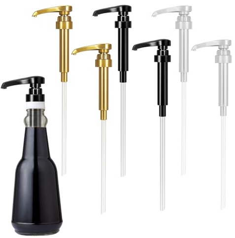 6 Stück Sirup Spender, Monin Sirup Pumpe, Kaffee Sirup Spender, Dosierpumpe 1L Sirup, Pumpspender Sirup für Kaffee, Tee und Getränke, Gold, Schwarz, Weiß