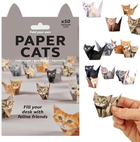Xtaguvdm Lot de 50 feuilles de papier pour chat origami 3D - Motif chat origami - Décoration de bureau pour animaux - Décoration de bureau faite à la main