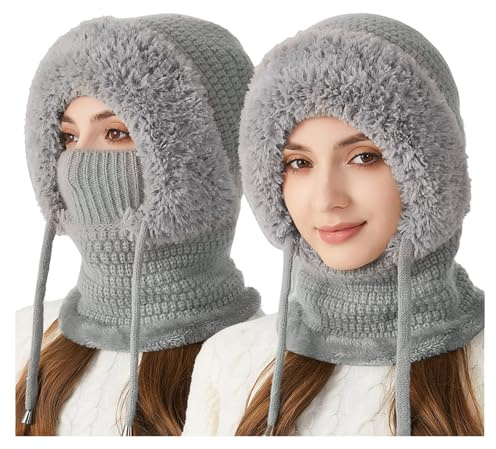 WILLBEST 3 in 1 Beanie Hat for Women Winter One Piece Fleece Lined Knit Balaclavas Neck Circle Hooded Scarf Ski Snow Hats