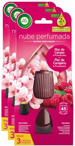 Air Wick Ricarica per Diffusore di Oli Essenziali Armonia Istantanea, 3 Ricariche, Fragranza Ciliegio in Fiore e Lamponi, 3x20ml