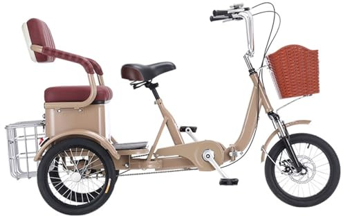 16 vuxen trehjuling hopfällbar för seniorer bekväm soffa 3 hjul cykel med shoppingkorgar stötdämpare framgaffel, utomhus cruiser trehjuling framhjul skivbroms