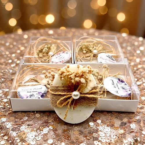 Bomboniere personalizzate con saponette fatte a mano – Per matrimoni, battesimi, prime comunioni e cresime – Saponette profumate con nome e data (4, 20-50-100-150 pezzi disponibili nella)