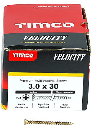 TIMCO Velocity Premium Multi-Use Countersunk Gold Woodscrews - 3.0 x 30 - Box of 200