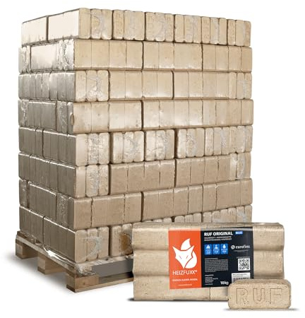 Holzbriketts RUF Original Blue - Weichholzbriketts Palette 960 kg (96x10 kg) - Premium Briketts für Kamin, Heizkessel & Ofen - Hoher Heizwert, geringer Aschegehalt & maximale Energieausbeute