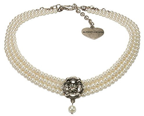 Alpenflüstern Trachten-Perlen-Kropfkette Frederike - nostalgische Trachtenkette, eleganter Damen-Trachtenschmuck, Dirndlkette Creme-weiß DHK213