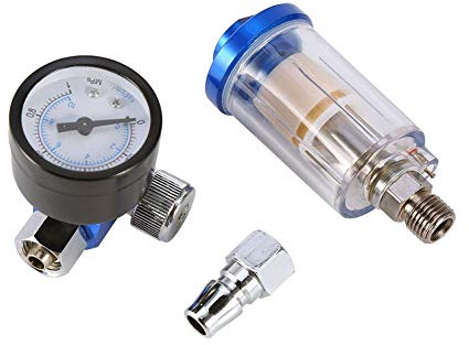 Mini lufttrycksregulator, standard 1/4-gängad lufttrycksregulator Spraypneumatisk Lufttrycksregulatormätare + in-line oljevattenavskiljare Filterseparator