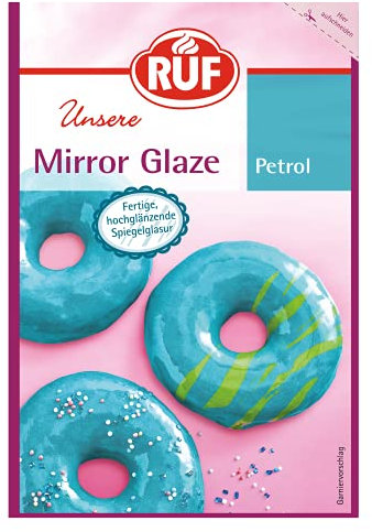 RUF Mirror Glaze Petrol, gebrauchsfertig im Beutel, hochglänzende Spiegel-Glasur zum Glasieren von Mousse-Torten, Gebäck & Muffins, glutenfrei, 1x100g