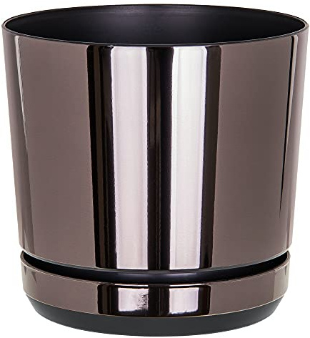 KORAD Black Mirror Indoor Plant Pots with Drainage System and Saucers, Round Modern Decorative Flowerpots for Houseplants, 6 Sizes, 25 Colours, Planter Pots for Indoor Gardening- (12 cm)