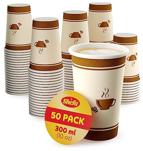 Shefa Lot de 50 tasses à café en carton pour boissons chaudes ou froides, tasses à emporter pour cafés résistants à la chaleur, sans BPA, 300 ml