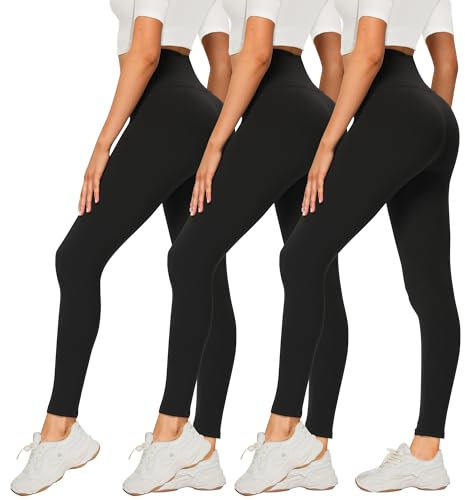 DDOBB 3 Pack Leggings for Women High Waisted Black Leggings Tummy Control Stretchy Pants Trousers for Gym Fitness Yoga Running Regular&Plus Size