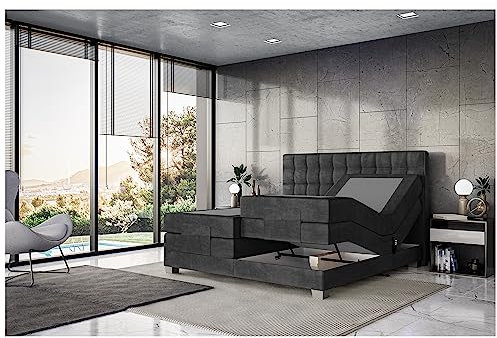 MEBLINI Boxspringbett Elektrisch Verstellbar - Gepolstert Doppelbett mit Matratzen und Toppers - Polsterbett - Bett mit Kopfteil - Edison - 200x200 - H3/Schwarz Samt