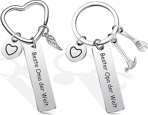 2 Stück Papa Mama Schlüsselanhänger Geschenk Opa Oma Schlüsselanhänger Großeltern Eltern Schlüsselanhänger mit Schwarzer Geschenkbox für Muttertag Vatertag Geburtstag (Opa, Oma)