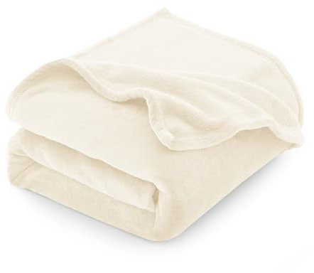 CozyLux Manta polar de franela de 260 g/m², manta para cama individual/doble (150 x 200 cm, cálida, suave, color blanco crema