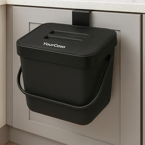 YourCasa® Cubo de Basura Orgánica para Cocina, 7 L, para Colgar, Colador, Compostaje, Apto para Lavavajillas, Contenedor